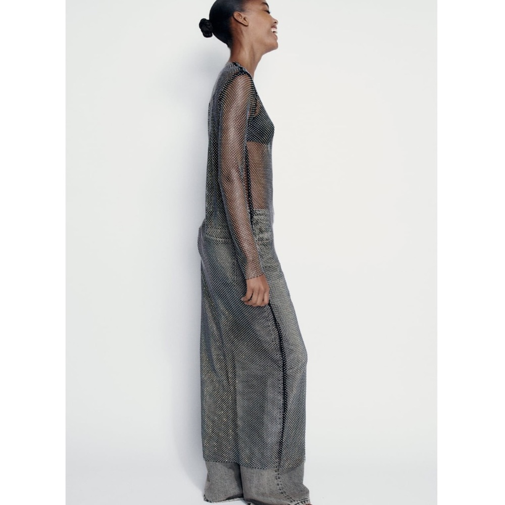 ZARA RHINESTONE MESH MIDI DRESS - Picture 7 of 11